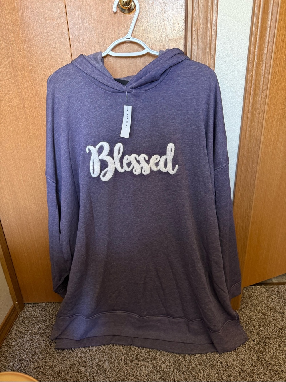 Lane Bryant Lavender Pullover Hoodie with White "Blessed" Script - Picture 4 of 7